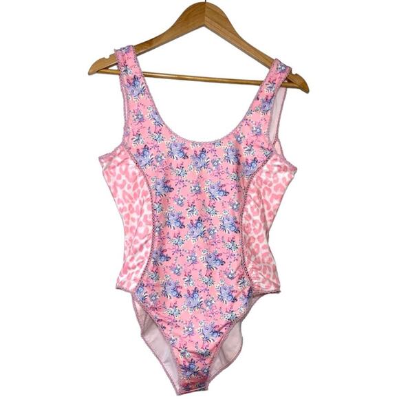 LoveShackFancy NEW Mikkel Floral One Piece Swimsuit in Pink White Blue Medium - Picture 4 of 12